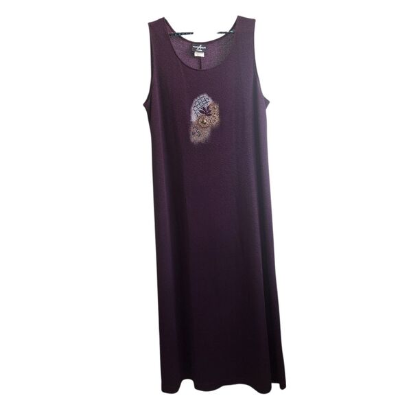 VTG Positive Attitude Plum Maxi Sheath Dress-Embellished Front-Pebbled-Artsy-18 - Picture 10 of 10